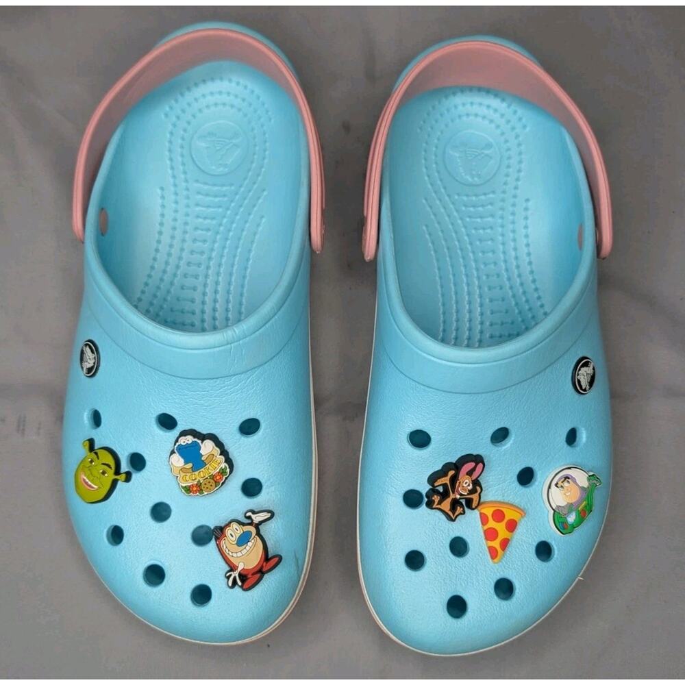 Crocs Crocband Clog Light Ice Blue Size Men's 8/ Women's 10 w/ 6 Jibbitz